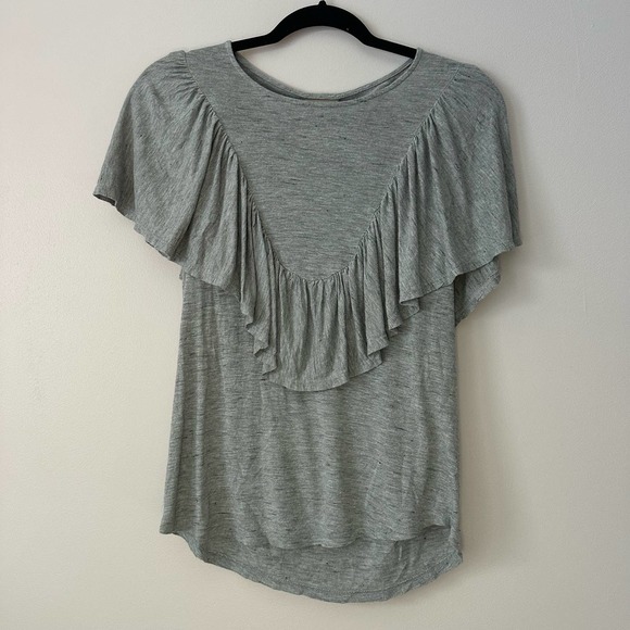 Dolan Left Coast Collection XS Gray Ruffle Short Sleeve Knit Top - Picture 1 of 4